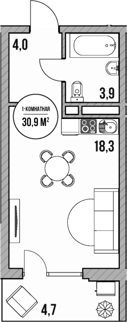 Студия, 26.2 м², 3/5 этаж, ЖК «МореТут»