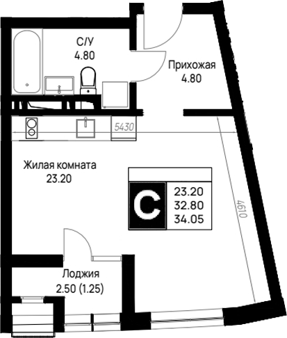 Студия, 32.8 м², 7/12 этаж, ЖК «На высоком берегу»