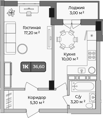 1-комн., 35.1 м², 4/9 этаж, ЖК «Опера»