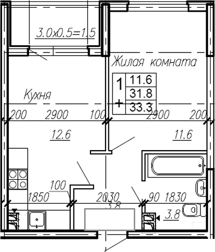 1-комн., 31.8 м², 4/4 этаж, ЖК «Эво»