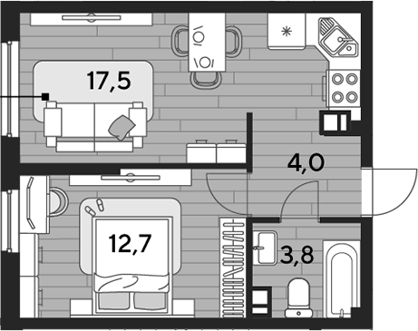 1-комн., 38 м², 8/16 этаж, ЖК «DОГМА ПАРК»