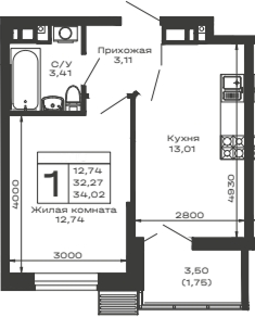 1-комн., 32.27 м², 10/14 этаж, ЖК «Долина»