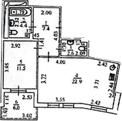1-комн., 48.8 м², 3/8 этаж, ЖК «Апарт-отель Вальсет»