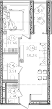 1-комн., 36.15 м², 4/8 этаж, ЖК «Гостиничный комплекс Белые ночи»