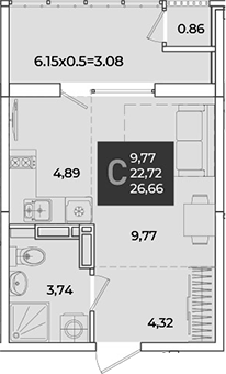 Студия, 23.58 м², 14/18 этаж, ЖК «Образцово»