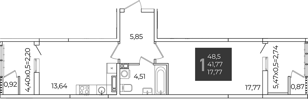 1-комн., 41.77 м², 19/21 этаж, ЖК «Образцово»