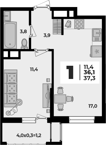 2-комн., 36.1 м², 6/8 этаж, ЖК «Родной дом 5»