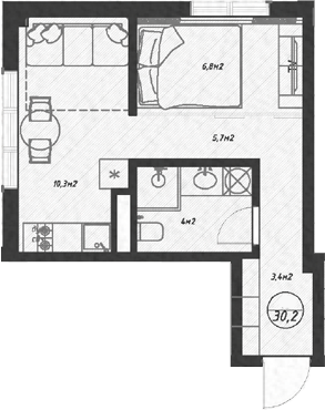 1-комн., 30.2 м², 7/7 этаж, ЖК «Оливия»