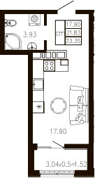 Студия, 21.88 м², 4/9 этаж, ЖК «Суворов»