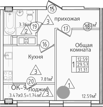 1-комн. Курганная