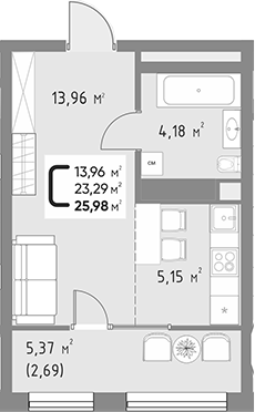 Студия, 23.29 м², 4/9 этаж, ЖК «Коллекция»
