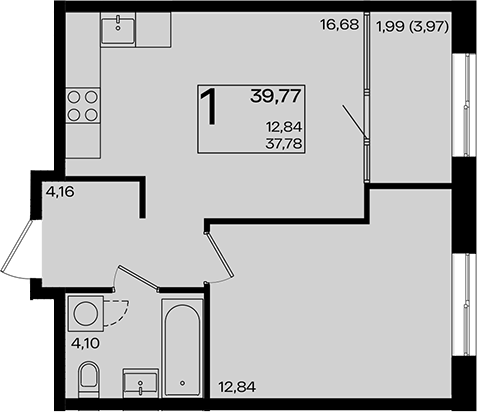2-комн., 37.78 м², 5/9 этаж, ЖК «Патрики»