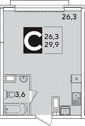 Студия, 29.9 м², 10/16 этаж, ЖК «Самолет»
