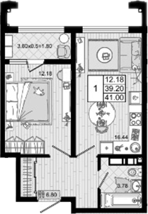 1-комн., 39.2 м², 7/8 этаж, ЖК «Резиденция морей»