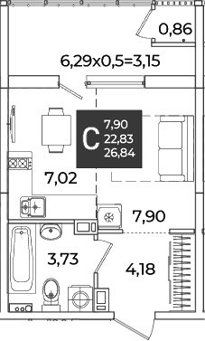 Студия, 22.83 м², 7/18 этаж, ЖК «Образцово»