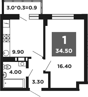 1-комн., 33.6 м², 4/18 этаж, ЖК «НЕО-квартал Красная площадь»