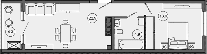 2-комн., 41.7 м², 4/10 этаж, ЖК «Гостиничный комплекс GREENMONT»