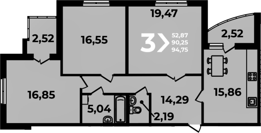 4+ комнаты, 89.71 м², 2/19 этаж, ЖК «Аксиома»