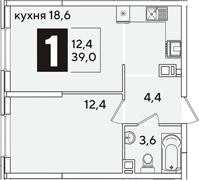 2-комн., 39 м², 5/16 этаж, ЖК «Самолет»