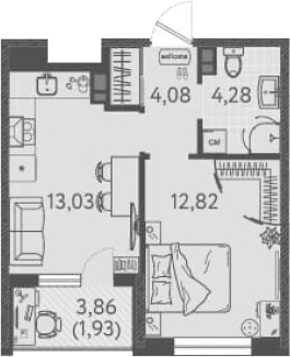1-комн., 34.21 м², 4/8 этаж, ЖК «Друзья»