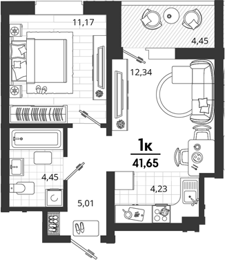 1-комн., 37.2 м², 3/18 этаж, ЖК «Родные Просторы»