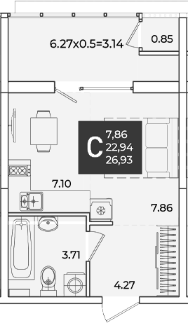 Студия, 22.94 м², 2/18 этаж, ЖК «Образцово»