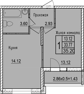1-комн., 33.77 м², 5/16 этаж, ЖК «Друг»
