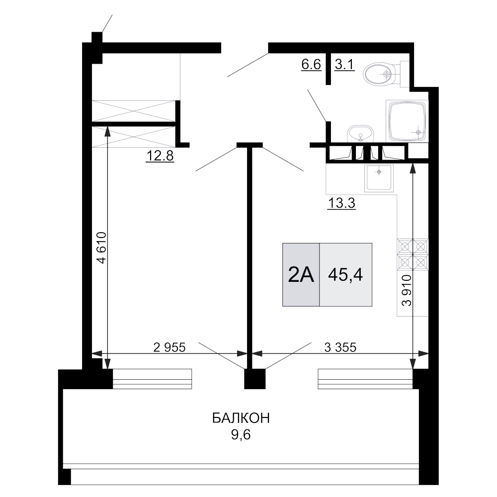 2-комн., 35.8 м², 6/9 этаж, ЖК «Гостиничный комплекс Мореград»