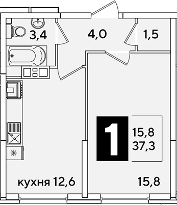 1-комн., 37.3 м², 7/16 этаж, ЖК «Самолет»