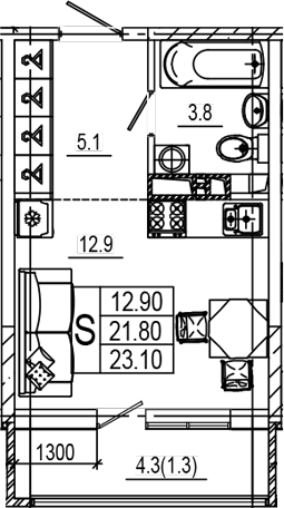 Студия, 22 м², 3/9 этаж, ЖК «Лето»