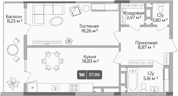 1-комн., 55.39 м², 11/17 этаж, ЖК «Золотой берег. СЗ Среда»