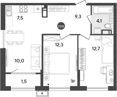 3-комн., 55.9 м², 15/18 этаж, ЖК «Порто-Ново»
