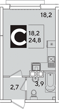 Студия, 24.8 м², 6/16 этаж, ЖК «Самолет»
