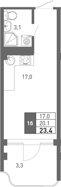 Студия, 19.25 м², 3/3 этаж, ЖК «Монако»