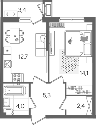 1-комн., 38.5 м², 2/24 этаж, ЖК «Рекорд»