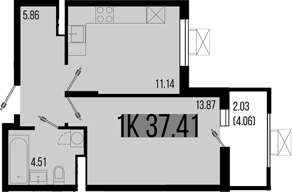 1-комн., 35.38 м², 2/8 этаж, ЖК «Цветной бульвар»