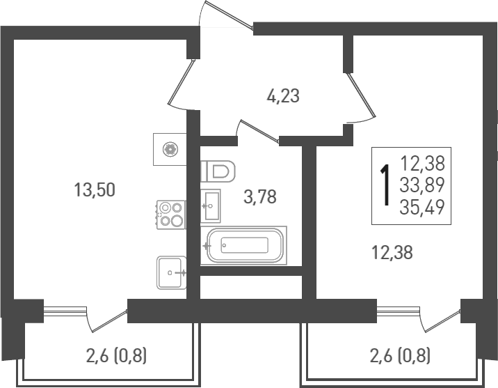 1-комн., 33.89 м², 5/24 этаж, ЖК «ЖК «Кубанская Крепость»»
