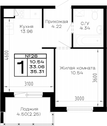 Продается 1-комн. квартира, 33.06 м²