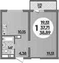 1-комн., 37.71 м², 5/9 этаж, ЖК «Предгорье Лаго-Наки»