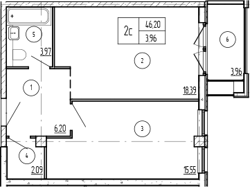 Продается 2-комн. квартира, 46.29 м²
