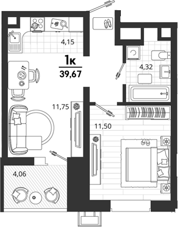1-комн., 35.61 м², 2/18 этаж, ЖК «Родные Просторы»