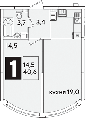 2-комн., 40.6 м², 8/16 этаж, ЖК «Самолет»