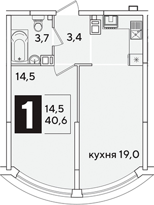 2-комн., 40.6 м², 8/16 этаж, ЖК «Самолет»