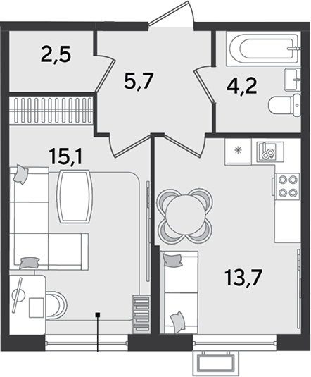 2-комн., 41.2 м², 2/9 этаж, ЖК «Парк Победы»