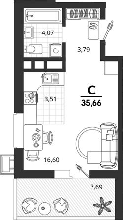 Студия, 27.97 м², 10/18 этаж, ЖК «Родные Просторы»