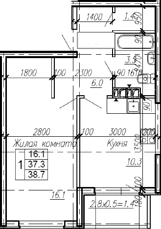 1-комн., 37.3 м², 2/4 этаж, ЖК «Эво»