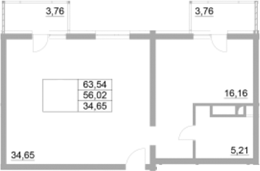 1-комн., 56.02 м², 8/8 этаж, ЖК «Времена года. Бэст Торг»