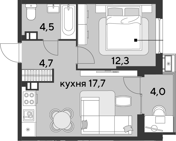 2-комн., 39.2 м², 4/18 этаж, ЖК «Парк Победы»