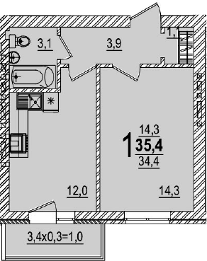 Продается 1-комн. квартира, 34.4 м²