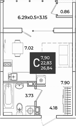 Продается 1-комн. квартира, 22.83 м²